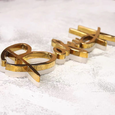 الذهب مرآة الأعمال شعار لافتات الفولاذ المقاوم للصدأ مضاءة علامات واجهة المحل