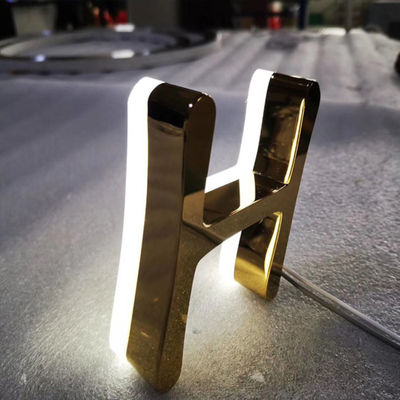 الذهب مرآة الأعمال شعار لافتات الفولاذ المقاوم للصدأ مضاءة علامات واجهة المحل