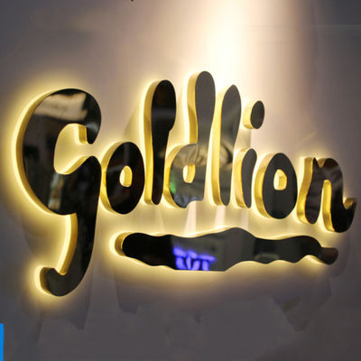 الذهب مرآة الأعمال شعار لافتات الفولاذ المقاوم للصدأ مضاءة علامات واجهة المحل